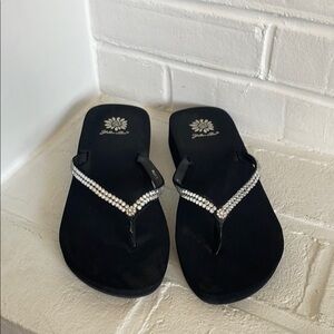 Yellow Box Elegant Black Flip Flops with Rhinestone Detailing